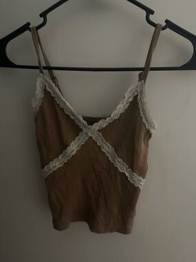 Hollister Brown Ribbed Lace-Trim Camisole
